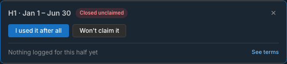 Expired credit with I used this and Won’t claim actions