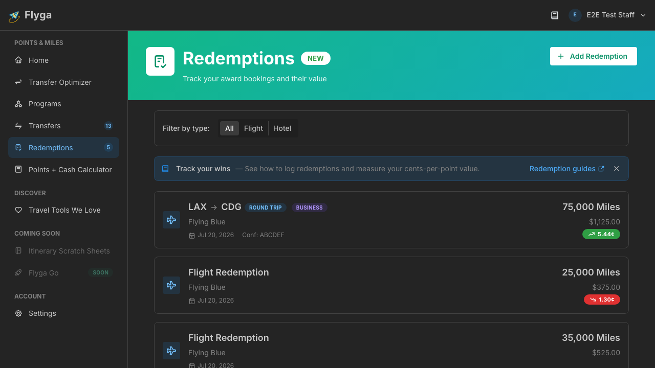Empty redemptions page