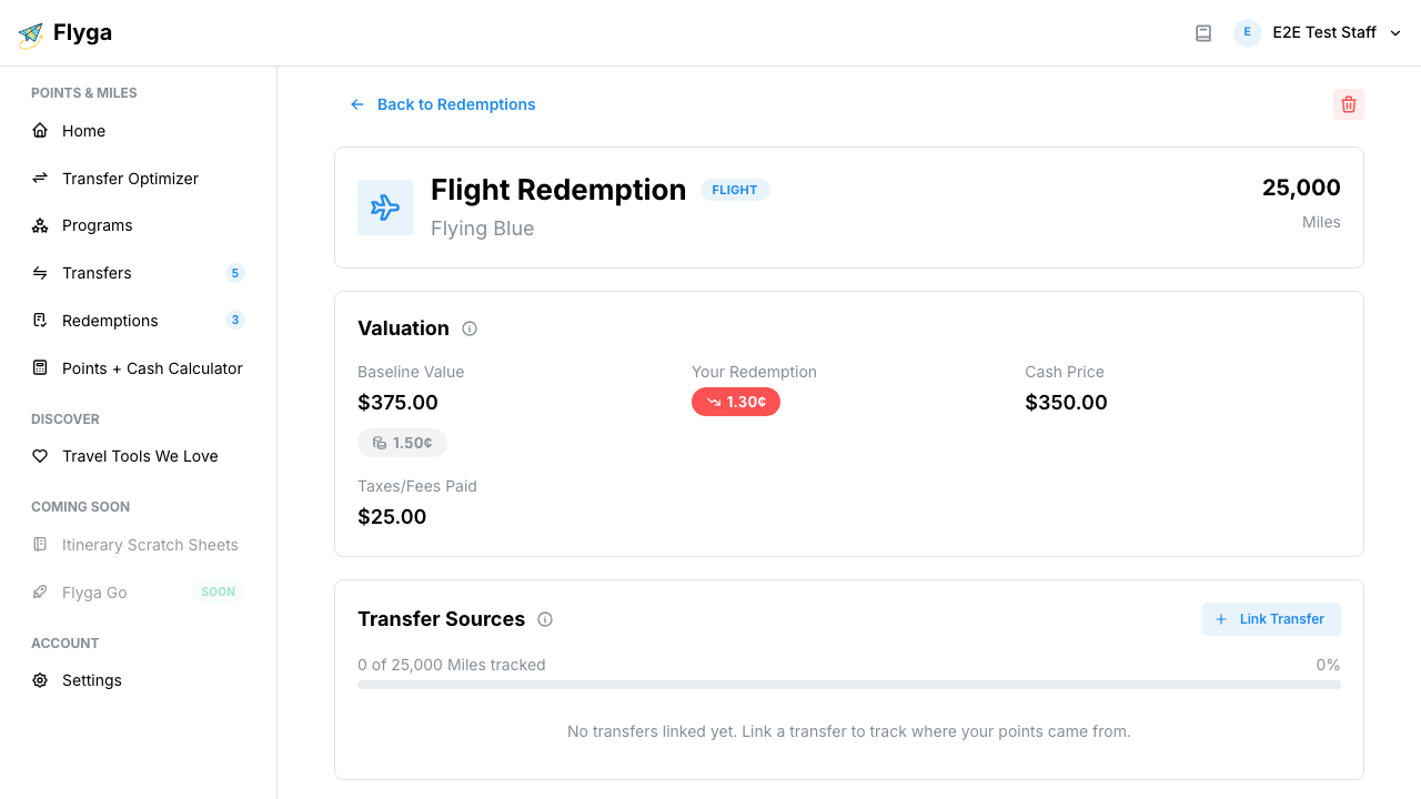 Valuation card on the detail page