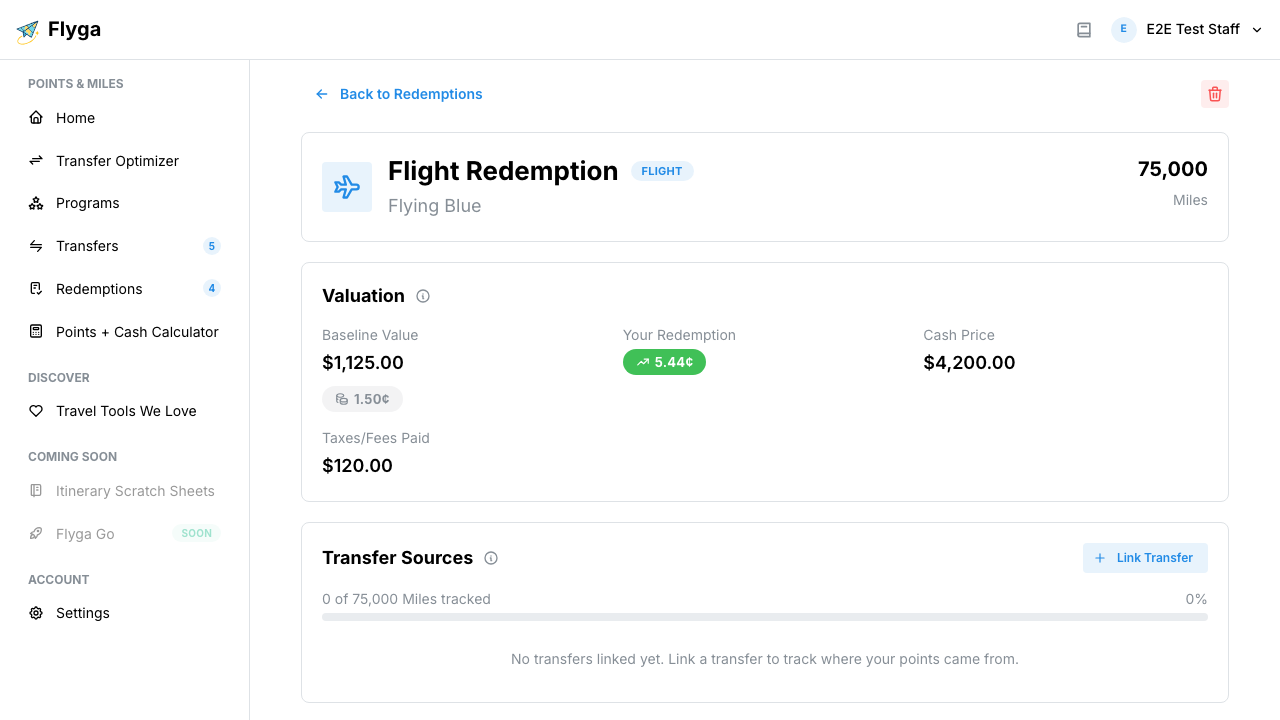 Flight itinerary on the detail page