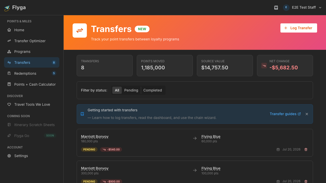 Empty transfers page
