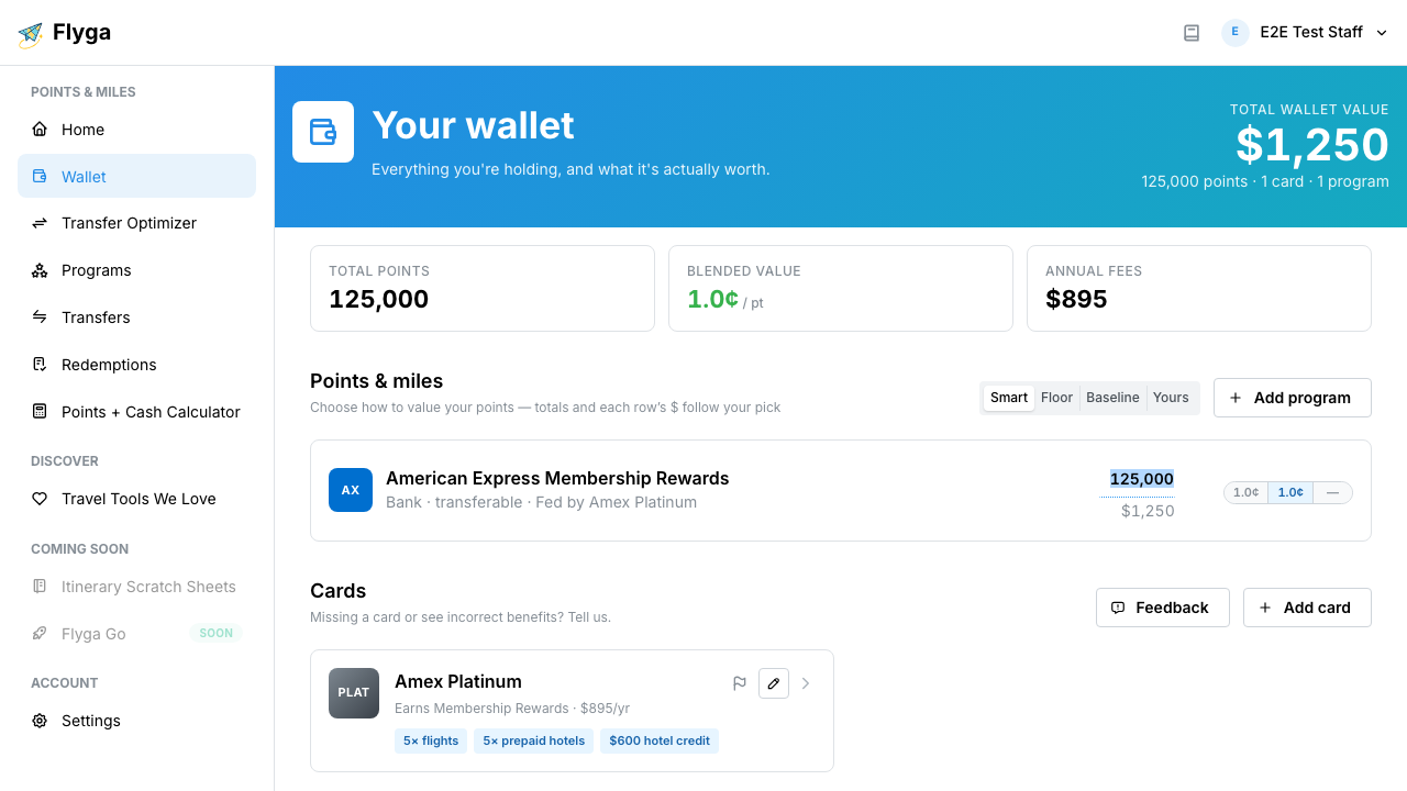 Editing a program balance inline on a wallet row